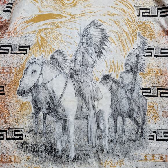 Vintage Native American Shirt Adult XL All Over Print Horse Indian Single Stitch - Picture 2 of 16